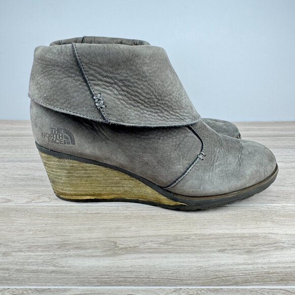 The North Face Women’s Leather Wedge Ankle Boots Gray Waterproof IcePick 7.5 - Picture 4 of 11